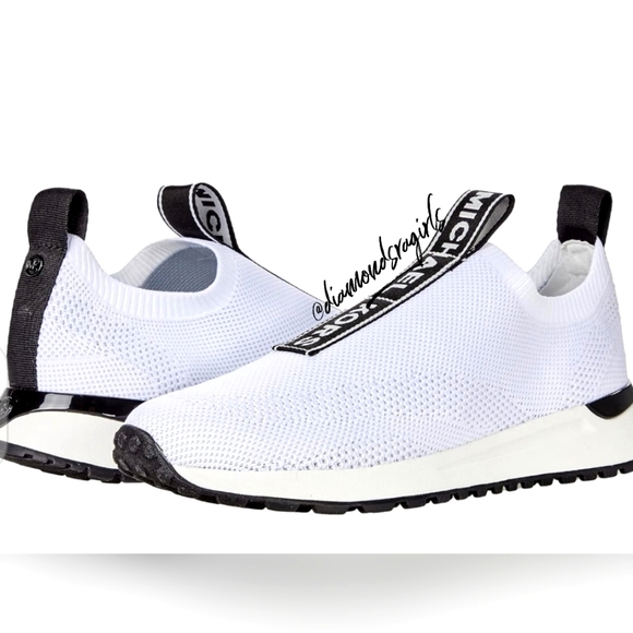 MICHAEL KORS Bodie Logo Tape Mesh Slip-On Trainer White Black Size 8.5 - Picture 3 of 17